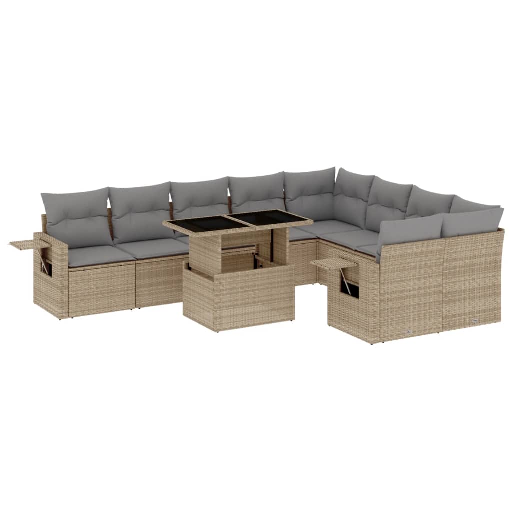 10-delige Loungeset met kussens poly rattan beige is nu te koop bij PeponiXL, paradijselijk wonen!