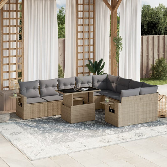 10-delige Loungeset met kussens poly rattan beige is nu te koop bij PeponiXL, paradijselijk wonen!