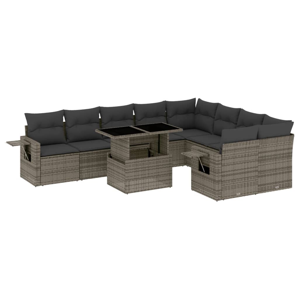 10-delige Loungeset met kussens poly rattan grijs is nu te koop bij PeponiXL, paradijselijk wonen!