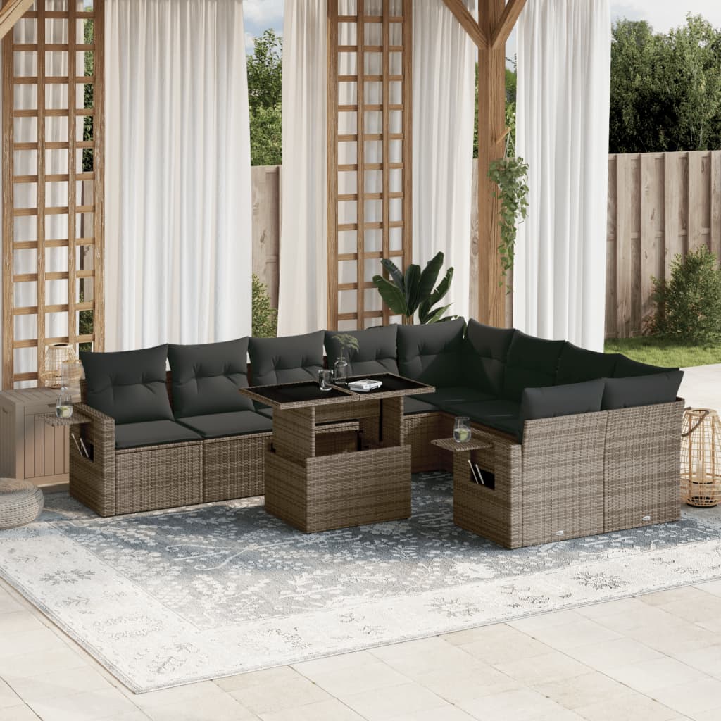 10-delige Loungeset met kussens poly rattan grijs is nu te koop bij PeponiXL, paradijselijk wonen!