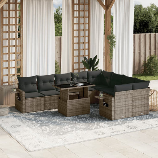 10-delige Loungeset met kussens poly rattan grijs is nu te koop bij PeponiXL, paradijselijk wonen!