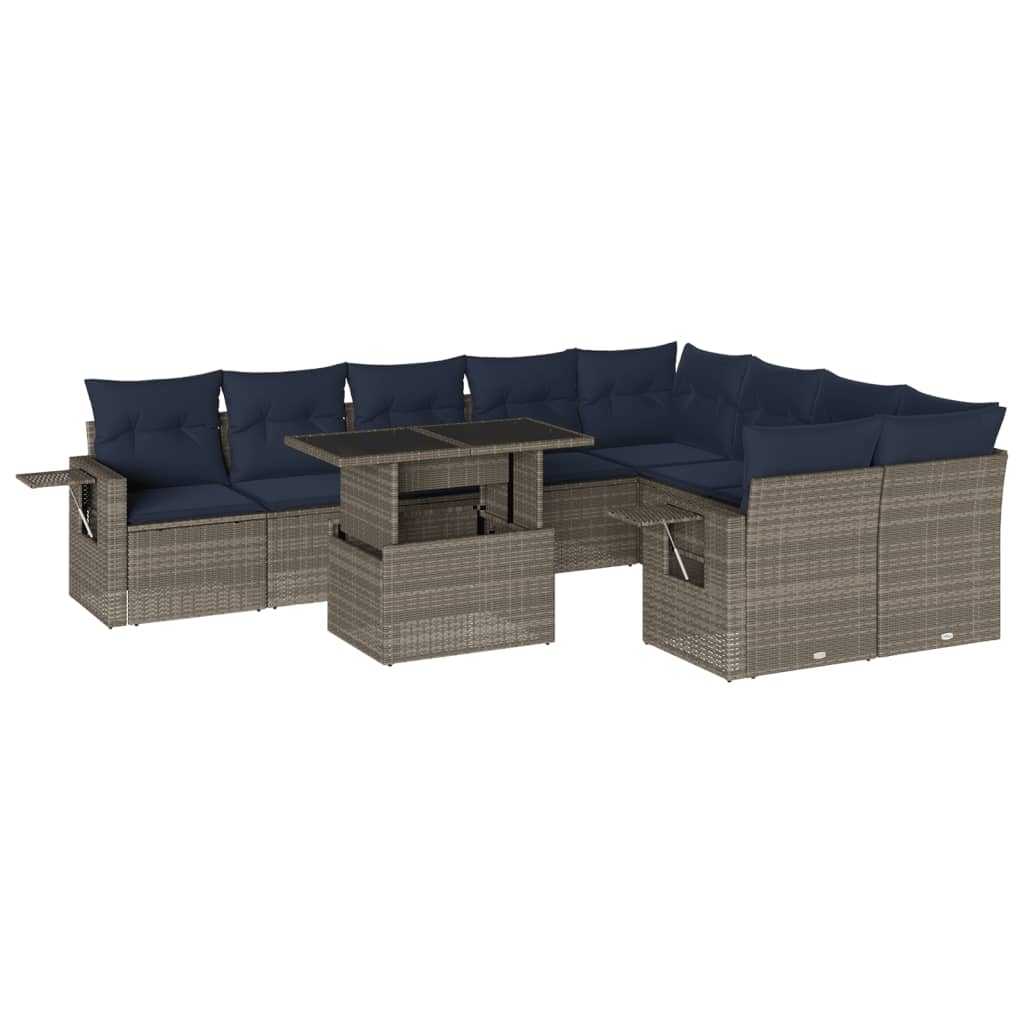 10-delige tuinbankset met kussens, grijs polyrotan is nu te koop bij PeponiXL, paradijselijk wonen!