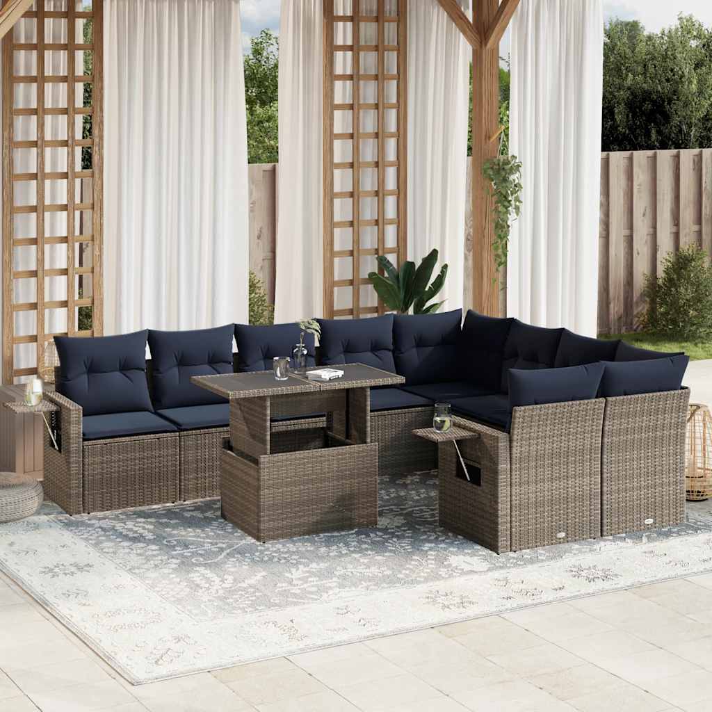 10-delige tuinbankset met kussens, grijs polyrotan is nu te koop bij PeponiXL, paradijselijk wonen!