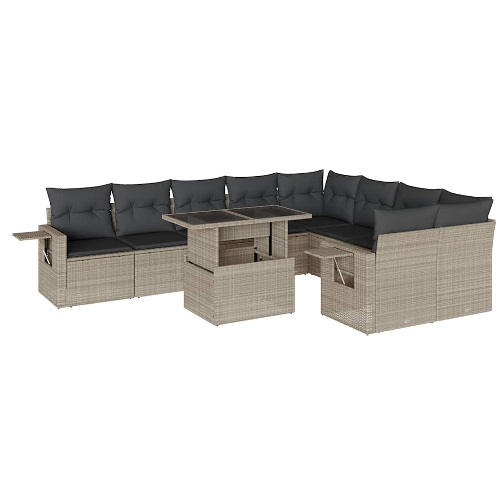 10-delige Loungeset met kussens poly rattan lichtgrijs is nu te koop bij PeponiXL, paradijselijk wonen!
