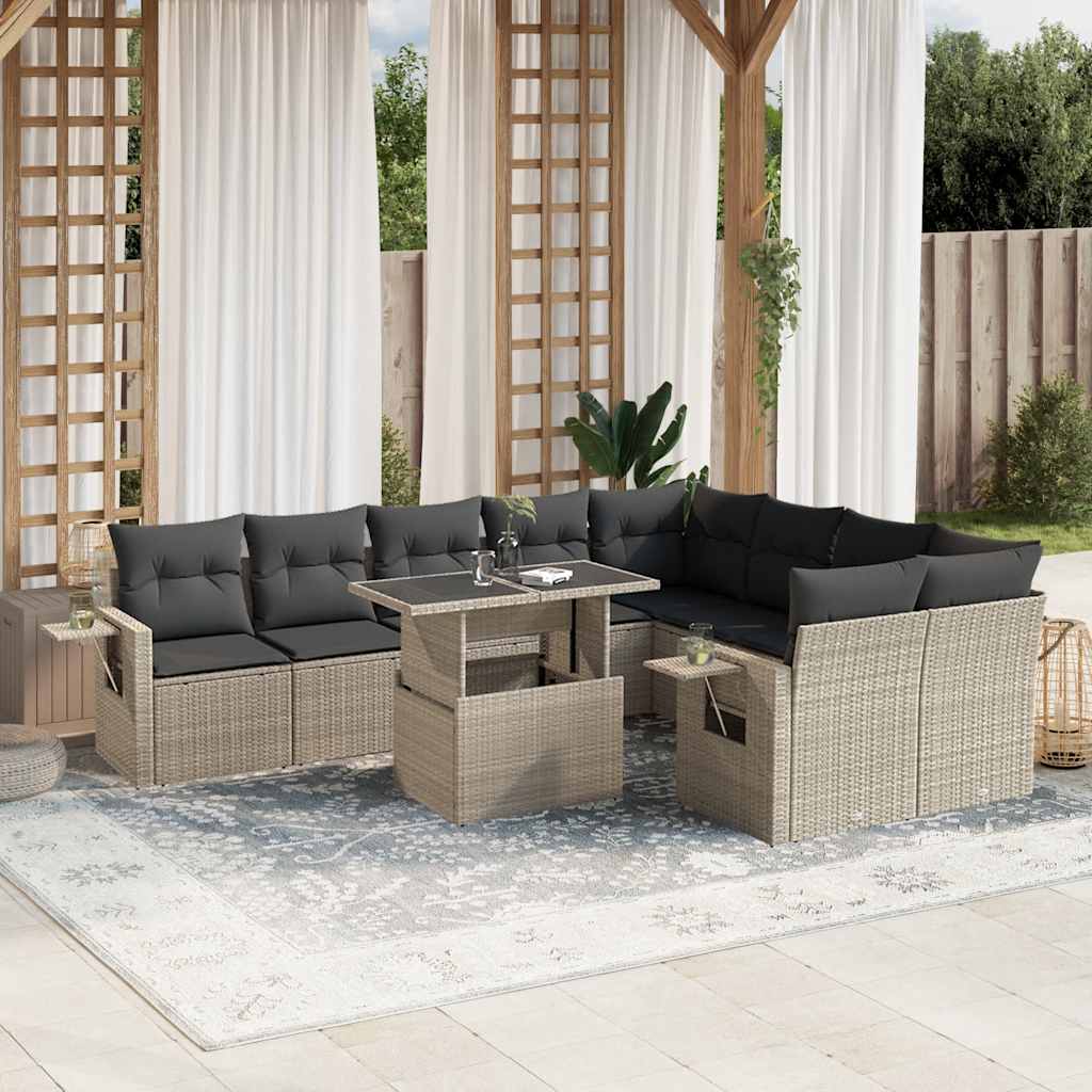 10-delige Loungeset met kussens poly rattan lichtgrijs is nu te koop bij PeponiXL, paradijselijk wonen!