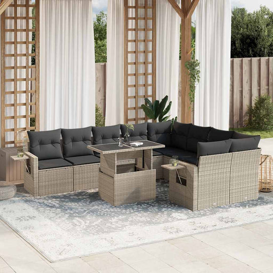 10-delige Loungeset met kussens poly rattan lichtgrijs is nu te koop bij PeponiXL, paradijselijk wonen!