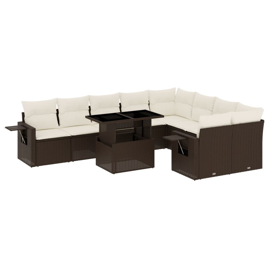 10-delige Loungeset met kussens poly rattan bruin is nu te koop bij PeponiXL, paradijselijk wonen!