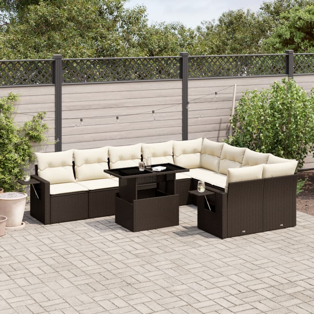 10-delige Loungeset met kussens poly rattan bruin is nu te koop bij PeponiXL, paradijselijk wonen!
