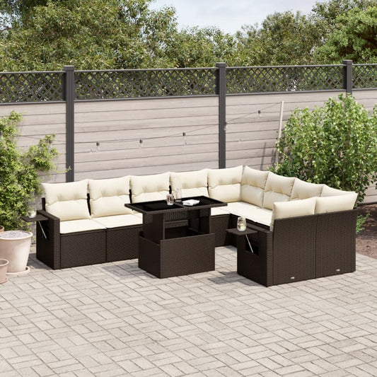 10-delige Loungeset met kussens poly rattan bruin is nu te koop bij PeponiXL, paradijselijk wonen!