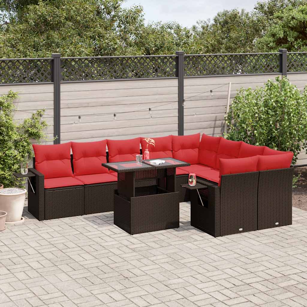 10-delige tuinbankset met kussens, bruin polyrotan is nu te koop bij PeponiXL, paradijselijk wonen!