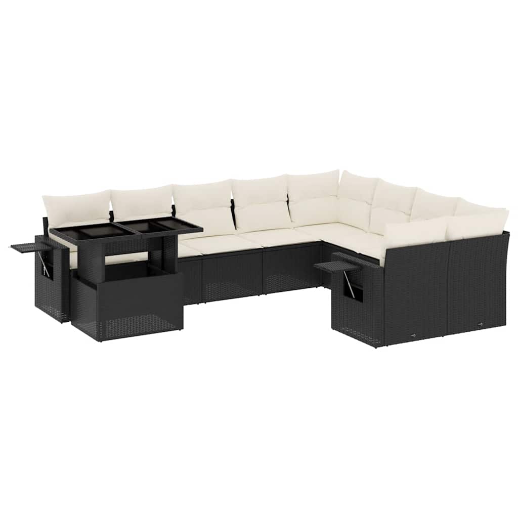 10-delige Loungeset met kussens poly rattan zwart is nu te koop bij PeponiXL, paradijselijk wonen!