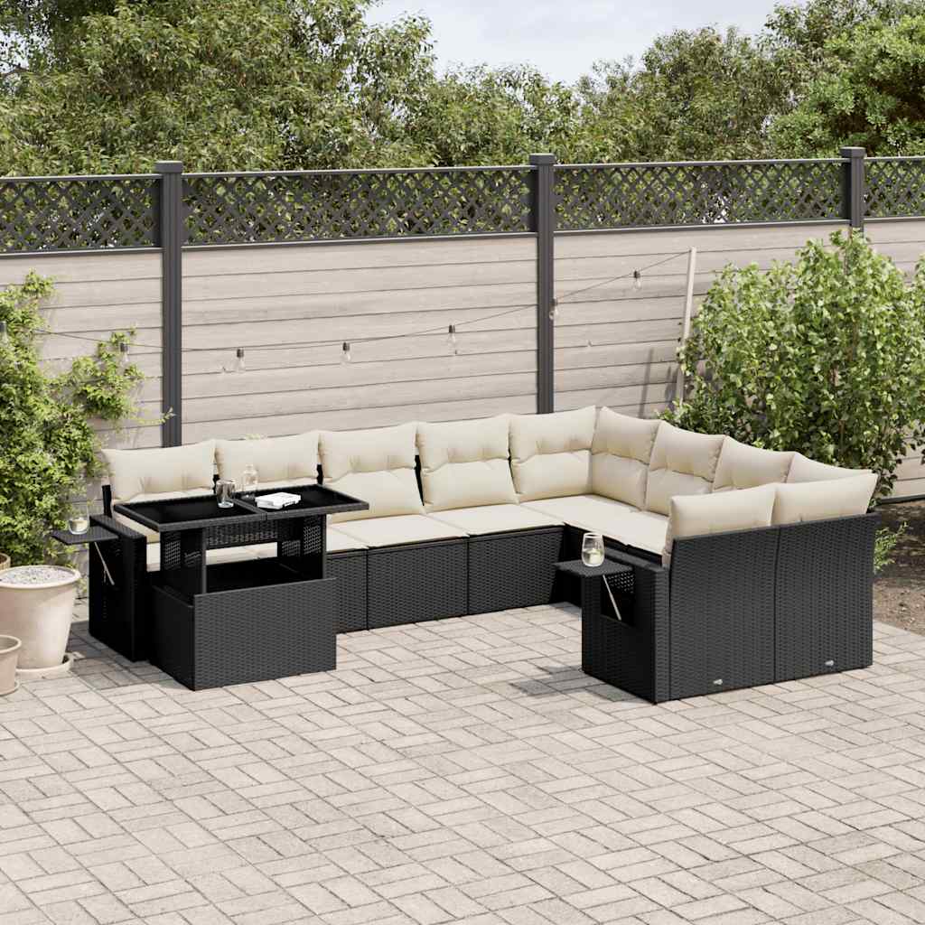 10-delige Loungeset met kussens poly rattan zwart is nu te koop bij PeponiXL, paradijselijk wonen!