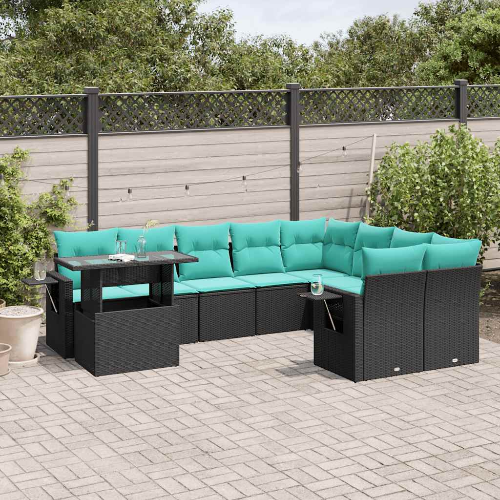 10-delige tuinbankset met kussens van zwart polyrotan is nu te koop bij PeponiXL, paradijselijk wonen!