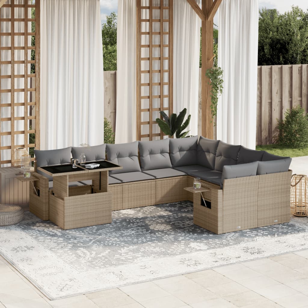 10-delige Loungeset met kussens poly rattan beige is nu te koop bij PeponiXL, paradijselijk wonen!