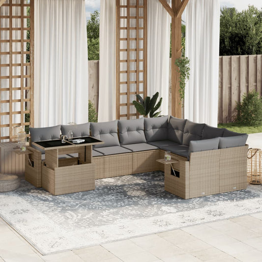 10-delige Loungeset met kussens poly rattan beige is nu te koop bij PeponiXL, paradijselijk wonen!
