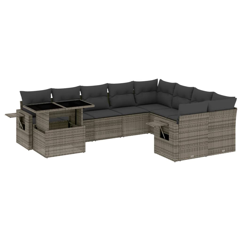 10-delige Loungeset met kussens poly rattan grijs is nu te koop bij PeponiXL, paradijselijk wonen!