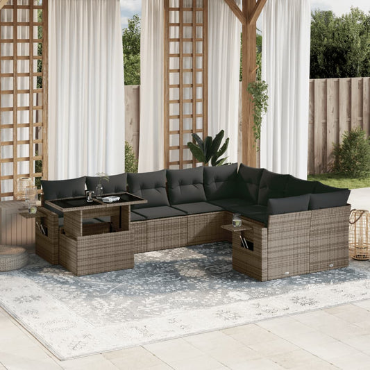10-delige Loungeset met kussens poly rattan grijs is nu te koop bij PeponiXL, paradijselijk wonen!