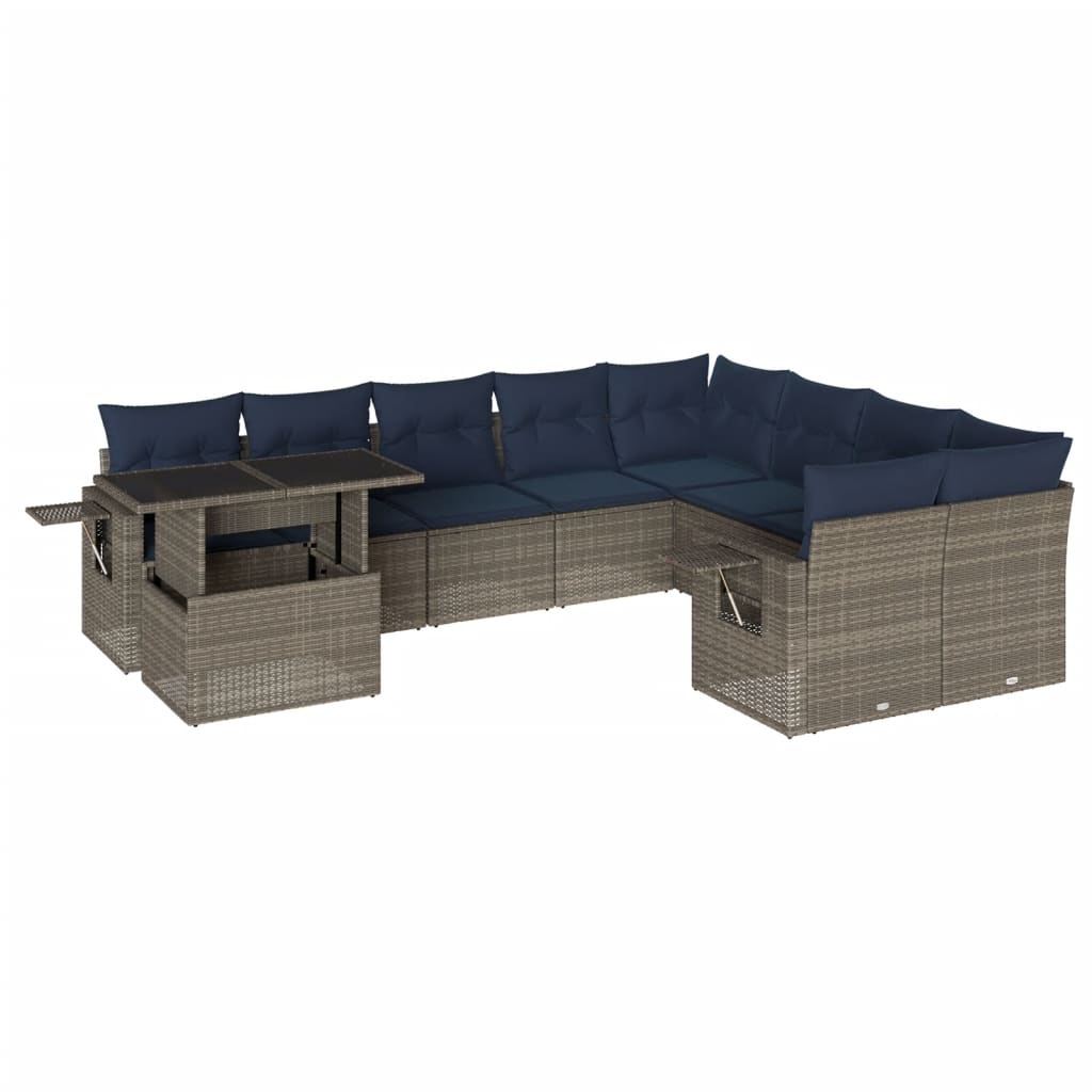 10-delige tuinbankset met kussens, grijs polyrotan is nu te koop bij PeponiXL, paradijselijk wonen!