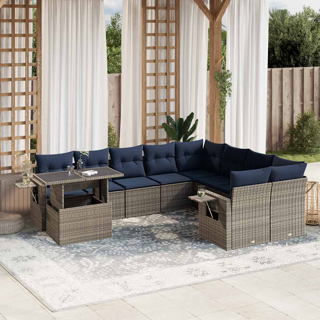 10-delige tuinbankset met kussens, grijs polyrotan is nu te koop bij PeponiXL, paradijselijk wonen!