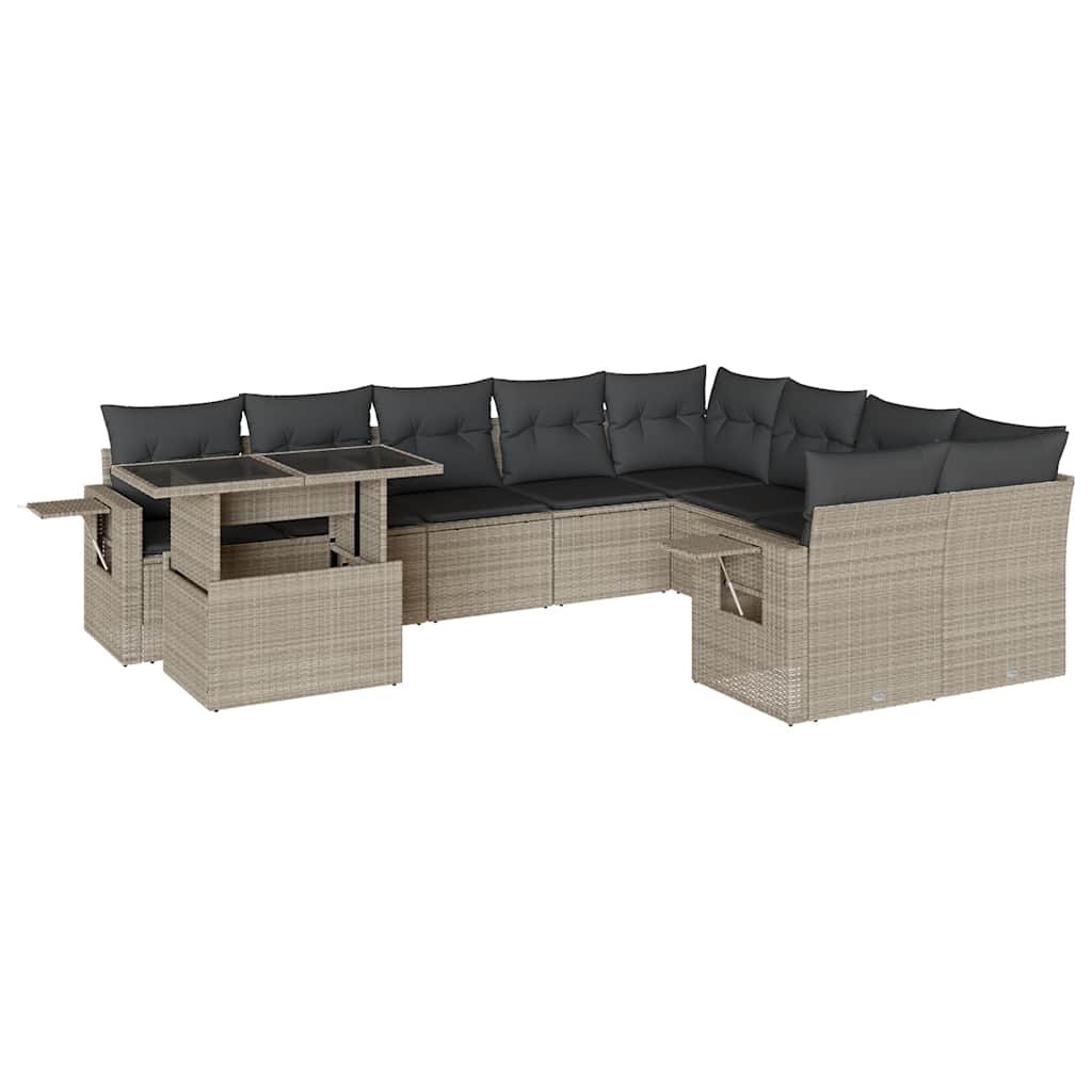 10-delige Loungeset met kussens poly rattan lichtgrijs is nu te koop bij PeponiXL, paradijselijk wonen!