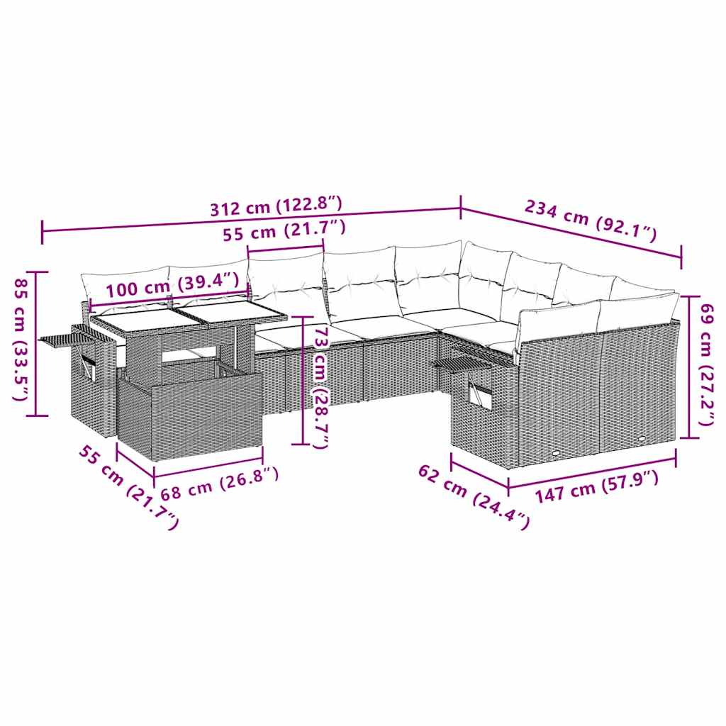 10-delige Loungeset met kussens poly rattan lichtgrijs is nu te koop bij PeponiXL, paradijselijk wonen!