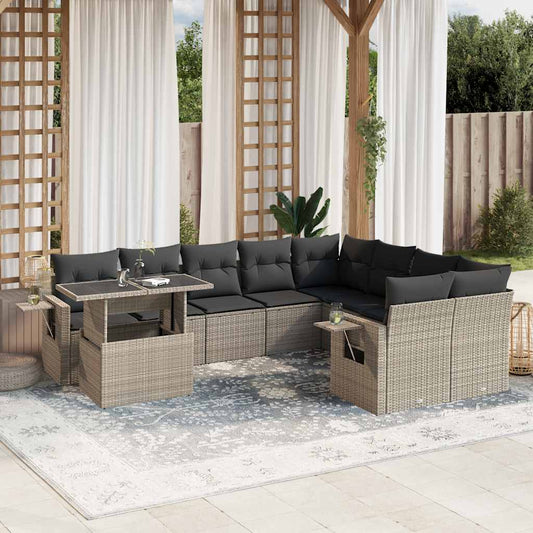 10-delige Loungeset met kussens poly rattan lichtgrijs is nu te koop bij PeponiXL, paradijselijk wonen!