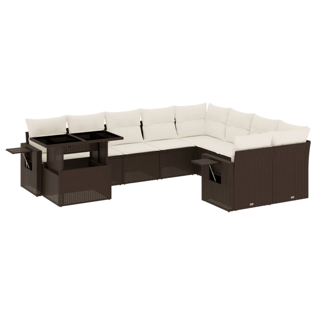 10-delige Loungeset met kussens poly rattan bruin is nu te koop bij PeponiXL, paradijselijk wonen!
