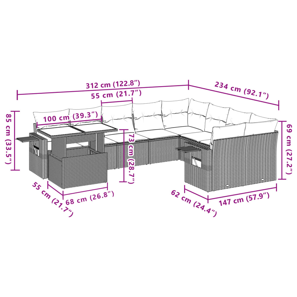 10-delige Loungeset met kussens poly rattan bruin is nu te koop bij PeponiXL, paradijselijk wonen!