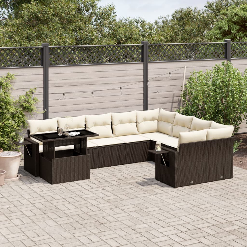 10-delige Loungeset met kussens poly rattan bruin is nu te koop bij PeponiXL, paradijselijk wonen!