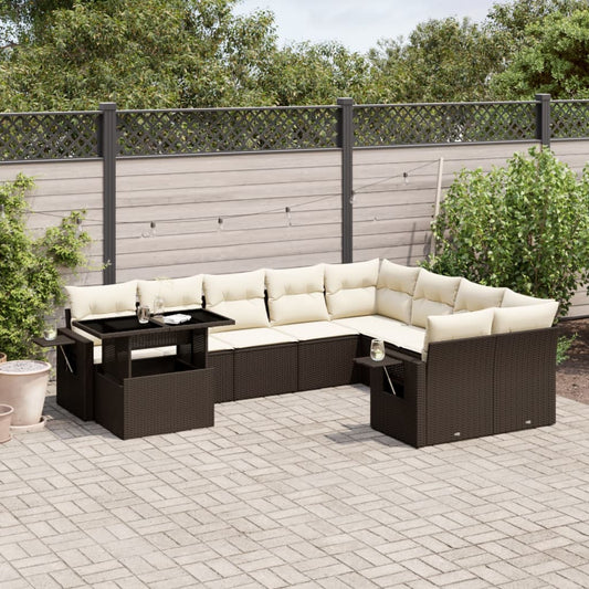 10-delige Loungeset met kussens poly rattan bruin is nu te koop bij PeponiXL, paradijselijk wonen!