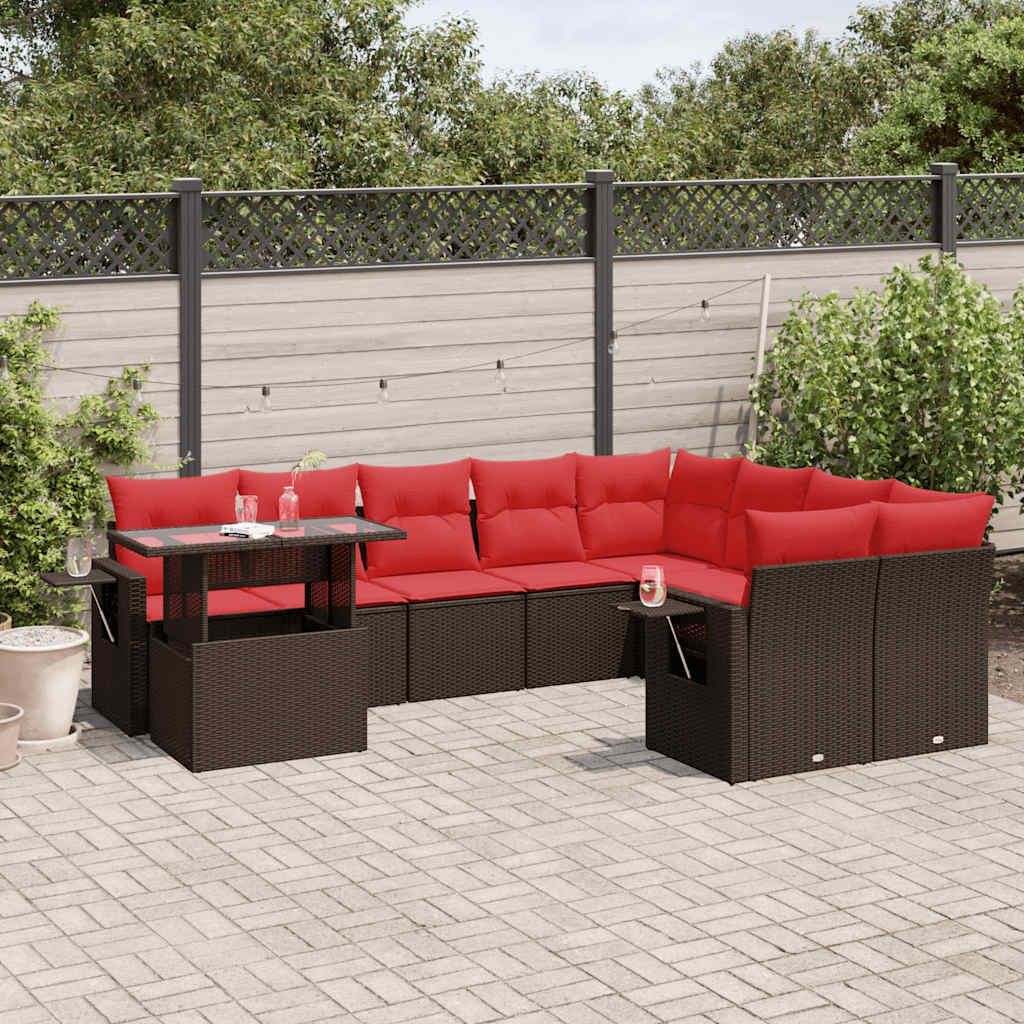 10-delige tuinbankset met kussens, bruin polyrotan is nu te koop bij PeponiXL, paradijselijk wonen!