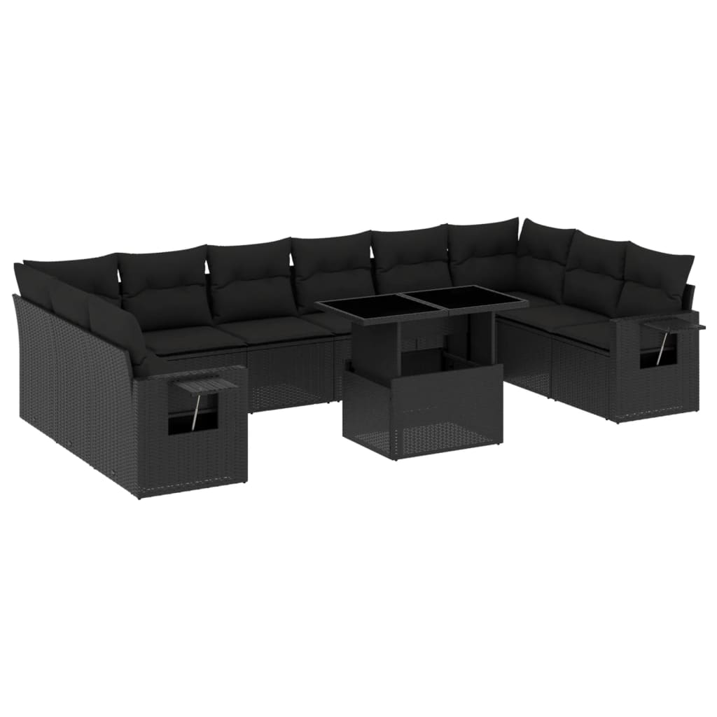 11-delige Loungeset met kussens poly rattan zwart is nu te koop bij PeponiXL, paradijselijk wonen!