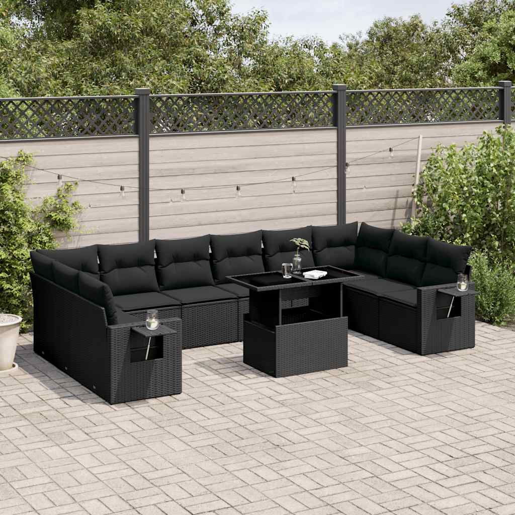 11-delige Loungeset met kussens poly rattan zwart is nu te koop bij PeponiXL, paradijselijk wonen!