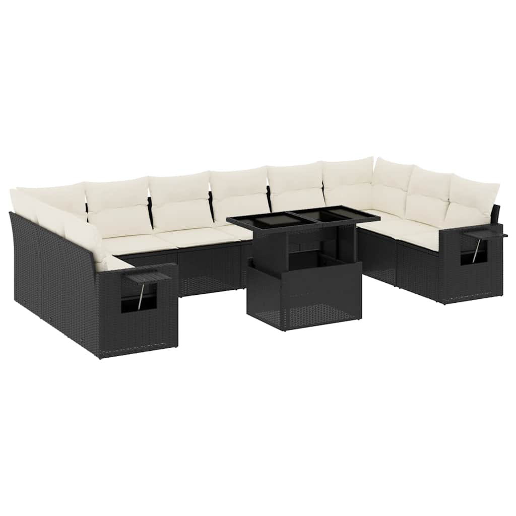 11-delige Loungeset met kussens poly rattan zwart is nu te koop bij PeponiXL, paradijselijk wonen!