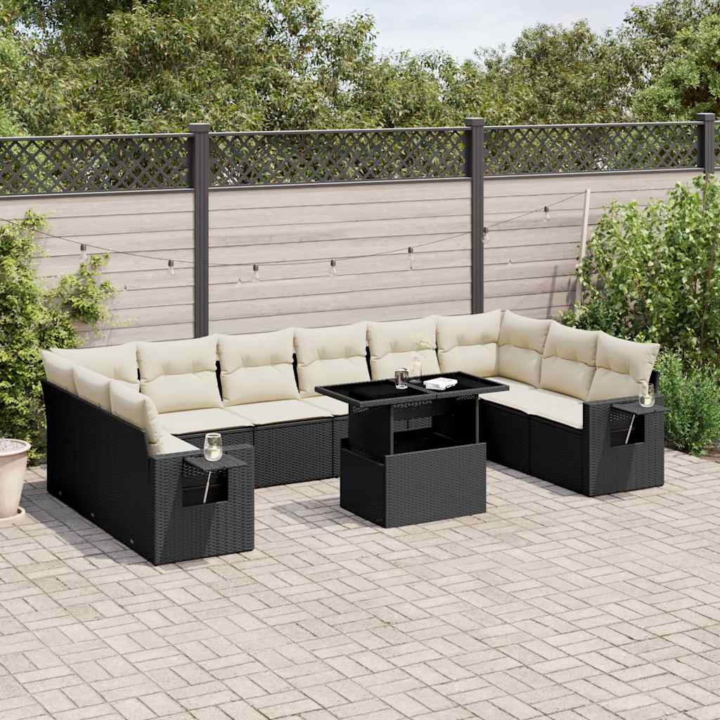 11-delige Loungeset met kussens poly rattan zwart is nu te koop bij PeponiXL, paradijselijk wonen!