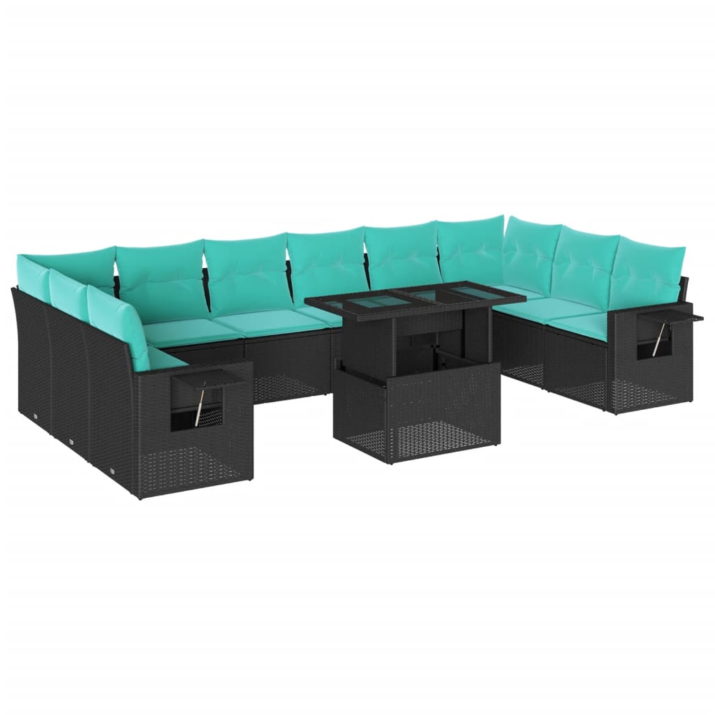 11-delige tuinbankset met kussens, zwart polyrotan is nu te koop bij PeponiXL, paradijselijk wonen!