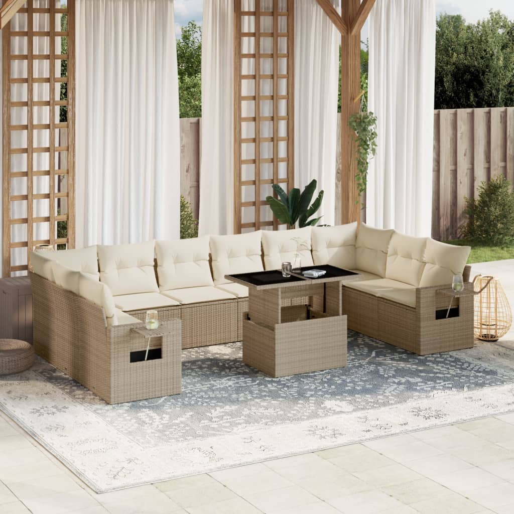 11-delige Tuinset met kussens poly rattan beige is nu te koop bij PeponiXL, paradijselijk wonen!