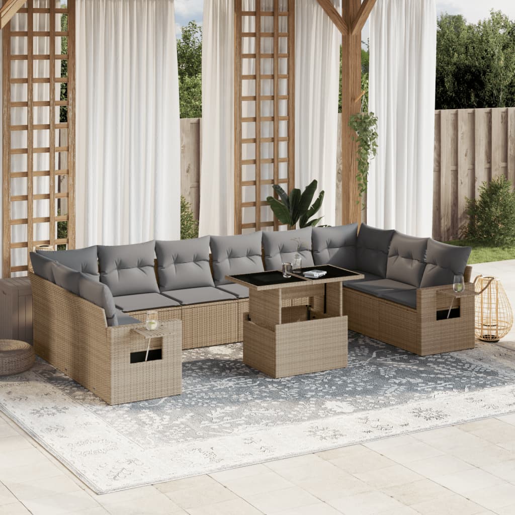 11-delige Tuinset met kussens poly rattan beige is nu te koop bij PeponiXL, paradijselijk wonen!
