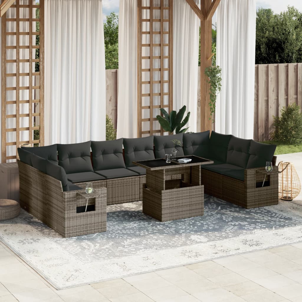 11-delige Loungeset met kussens poly rattan grijs is nu te koop bij PeponiXL, paradijselijk wonen!