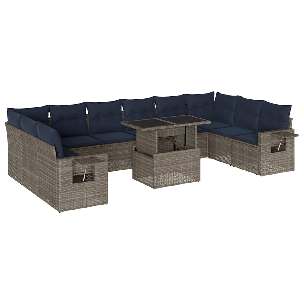 11-delige tuinbankset met kussens, grijs polyrotan is nu te koop bij PeponiXL, paradijselijk wonen!