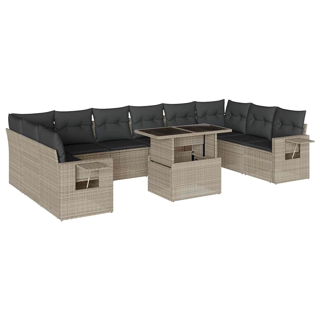 11-delige Loungeset met kussens poly rattan lichtgrijs is nu te koop bij PeponiXL, paradijselijk wonen!