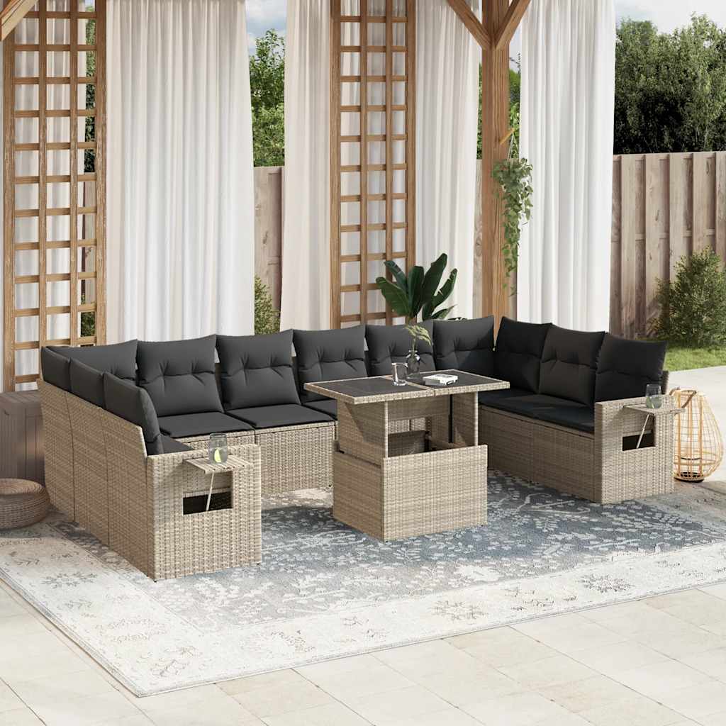 11-delige Loungeset met kussens poly rattan lichtgrijs is nu te koop bij PeponiXL, paradijselijk wonen!