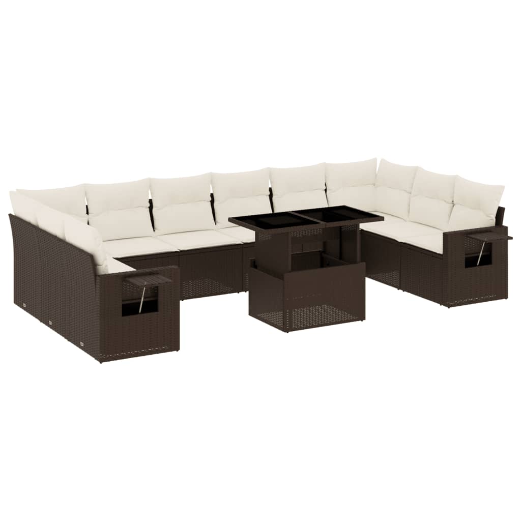 11-delige Loungeset met kussens poly rattan bruin is nu te koop bij PeponiXL, paradijselijk wonen!