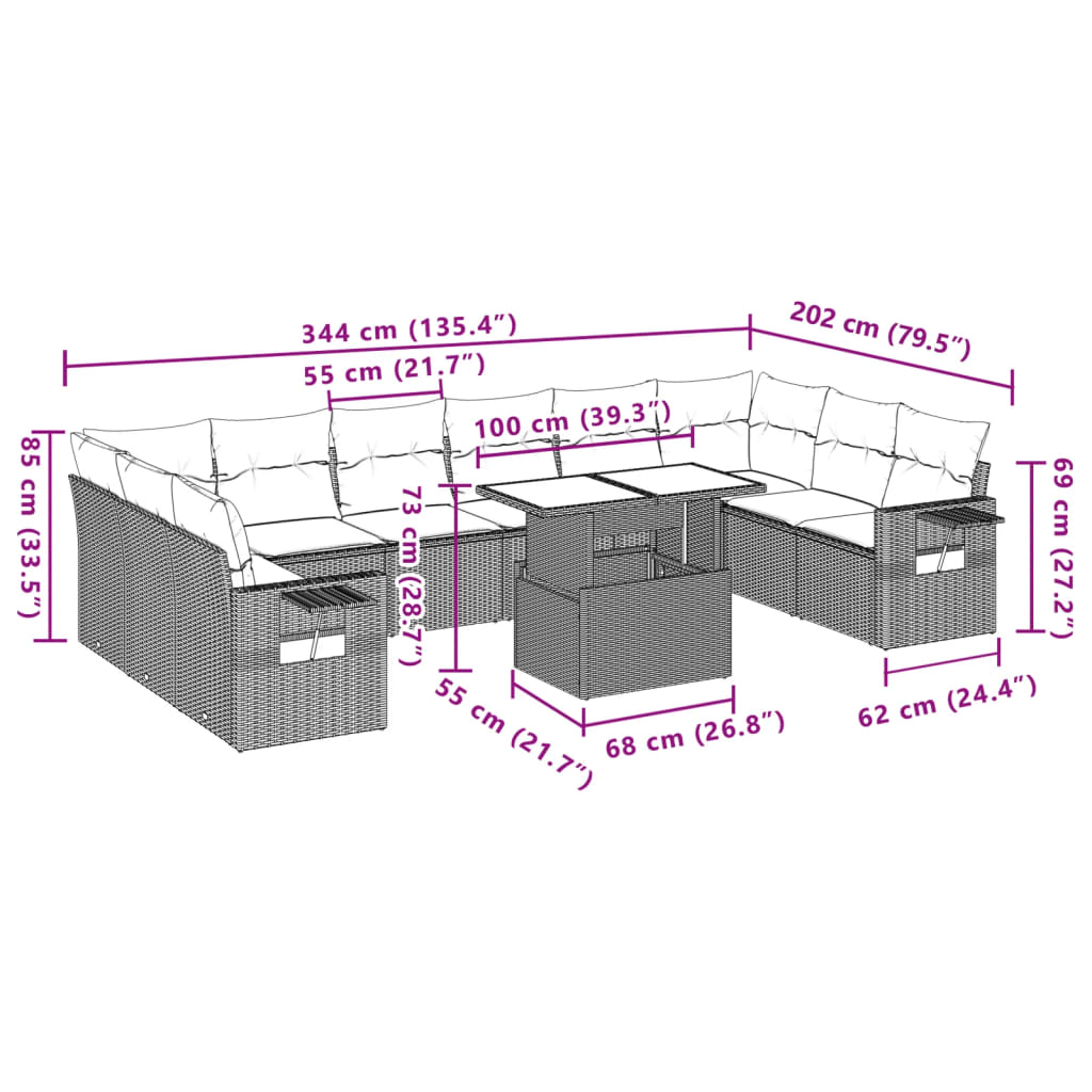 11-delige Loungeset met kussens poly rattan bruin is nu te koop bij PeponiXL, paradijselijk wonen!