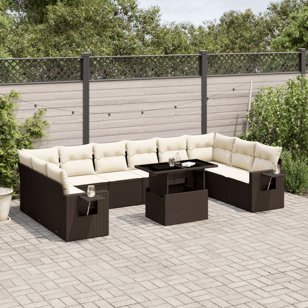 11-delige Loungeset met kussens poly rattan bruin is nu te koop bij PeponiXL, paradijselijk wonen!