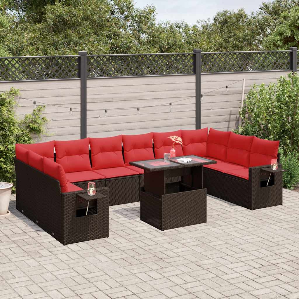 11-delige tuinbankset met kussens, bruin polyrotan is nu te koop bij PeponiXL, paradijselijk wonen!