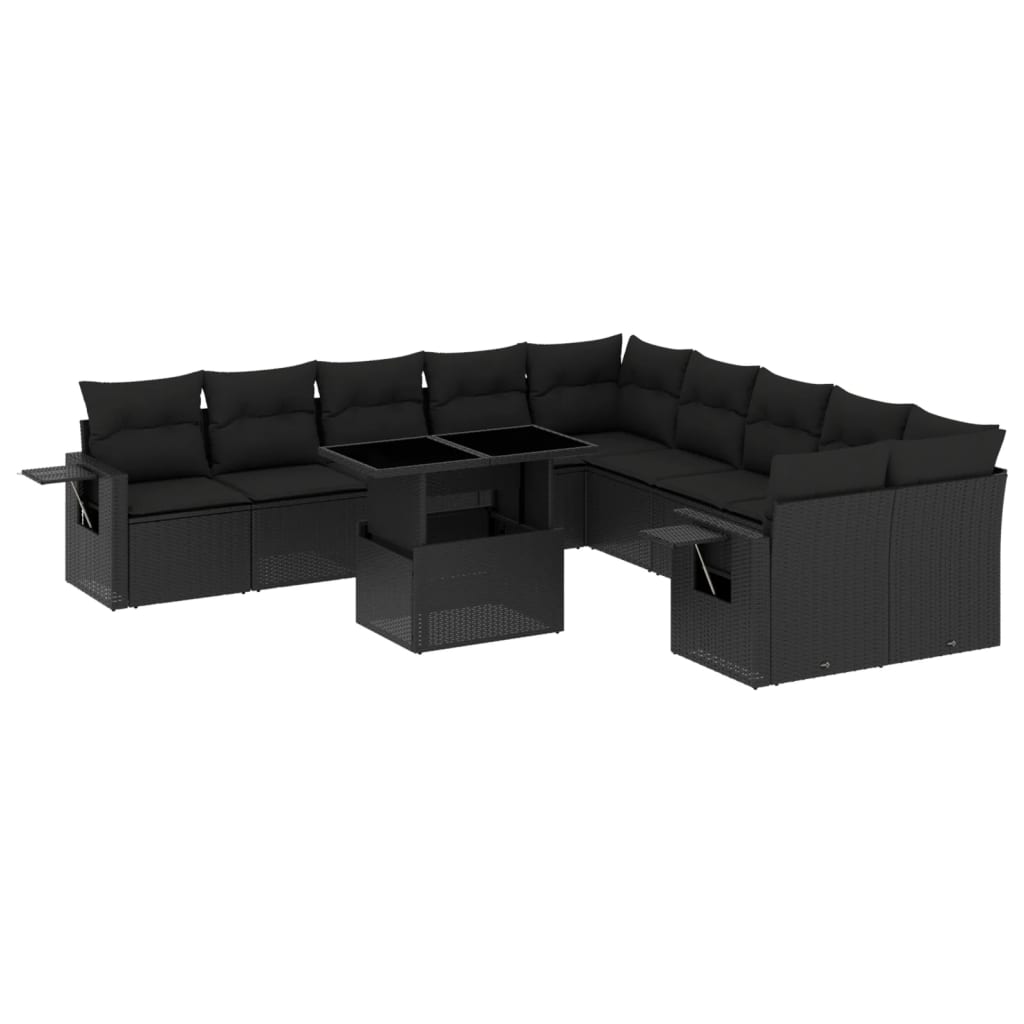 11-delige Loungeset met kussens poly rattan zwart is nu te koop bij PeponiXL, paradijselijk wonen!