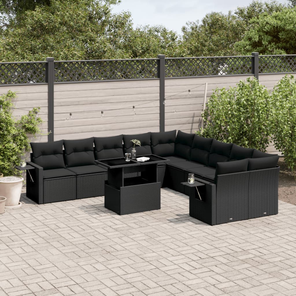11-delige Loungeset met kussens poly rattan zwart is nu te koop bij PeponiXL, paradijselijk wonen!
