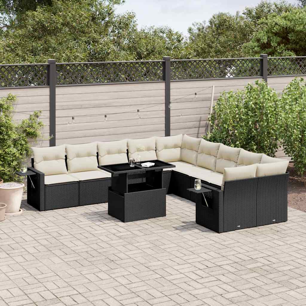 11-delige Loungeset met kussens poly rattan zwart is nu te koop bij PeponiXL, paradijselijk wonen!