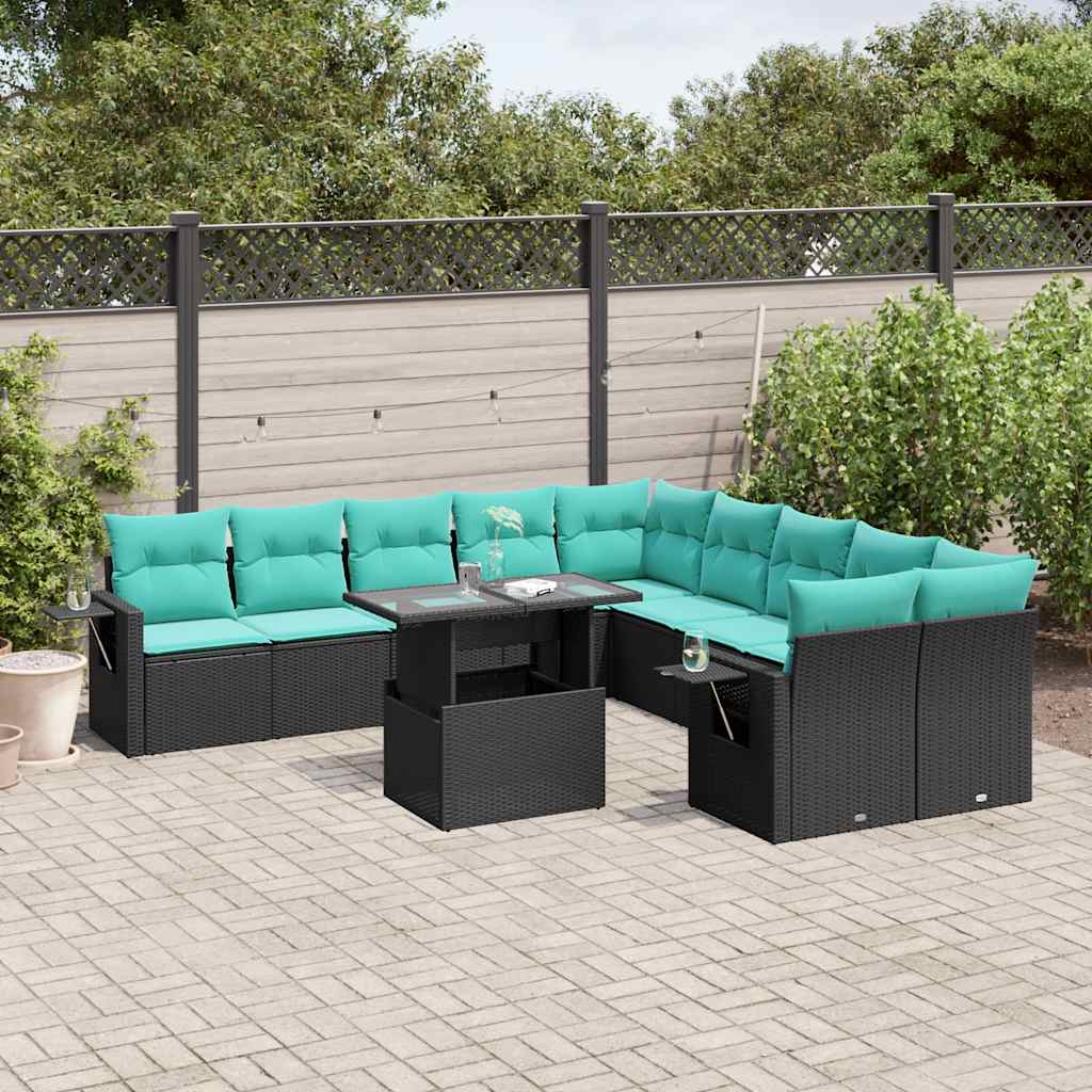 11-delige tuinbankset met kussens, zwart polyrotan is nu te koop bij PeponiXL, paradijselijk wonen!